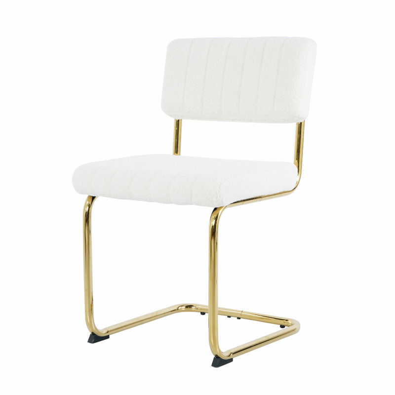 Upholstered Counter Stool with Steel Frame, Or, Blanc