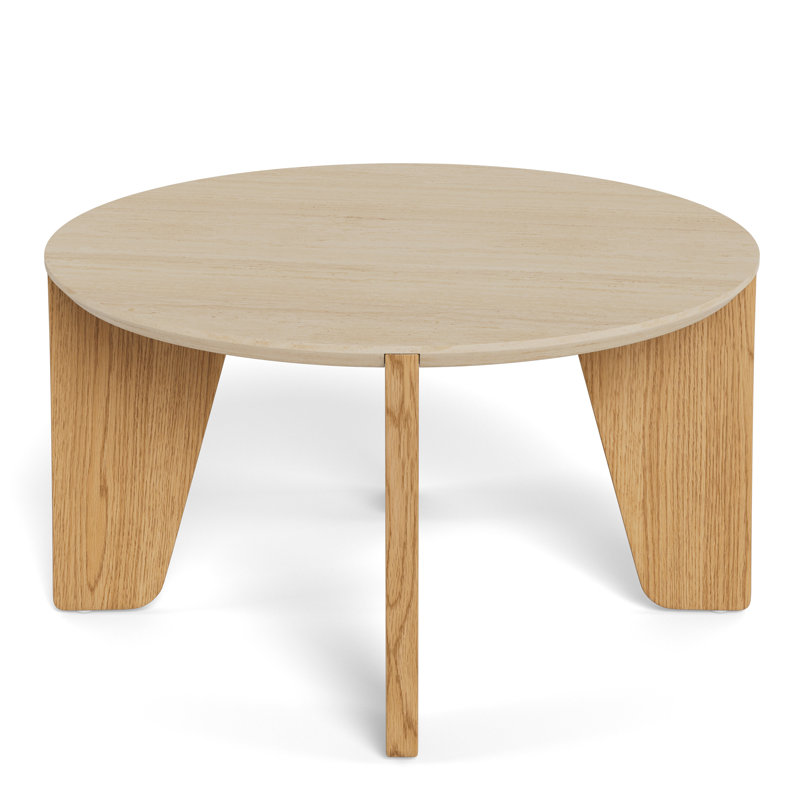 Dockland Round Coffee Table in Travertine & Wild Oak