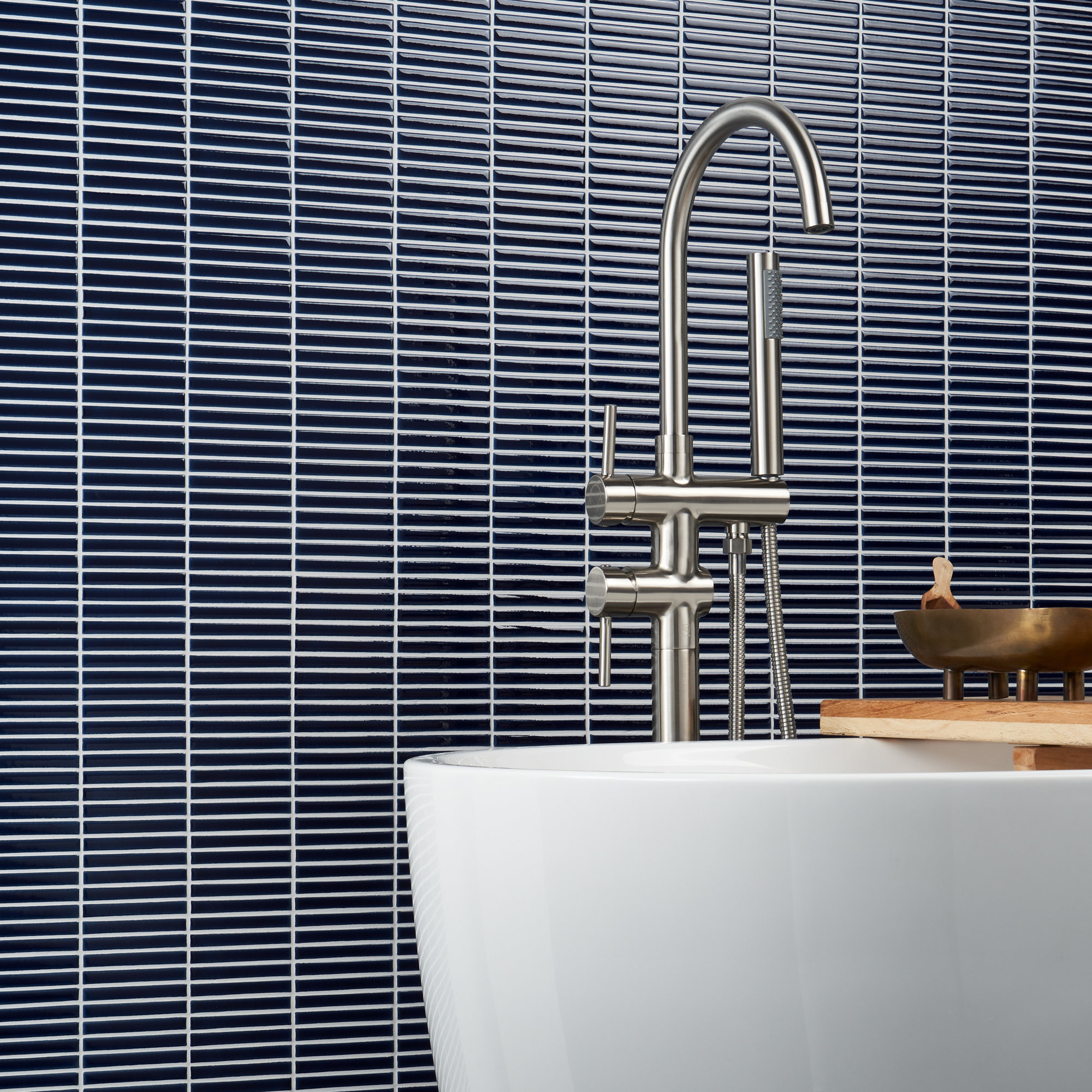 Monogram Stacked 11.19 In. X 11.9 In. Glossy Porcelain Mosaic Floor And Wall Tile (0.92 Sq. Ft. / Each), Royal Blue