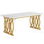 Grande table de salle à manger de 63 po moderne en or blanc pour 4-6 personnes avec pieds géométriques