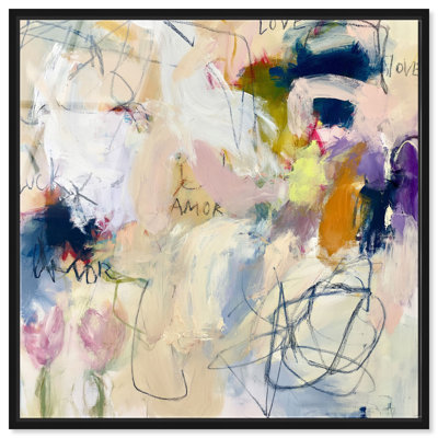 Décoration murale de bureau « Azure Scribbles I » (impression acrylique encadrée) par Art Remedy, cadre noir, 40 x 40 cm