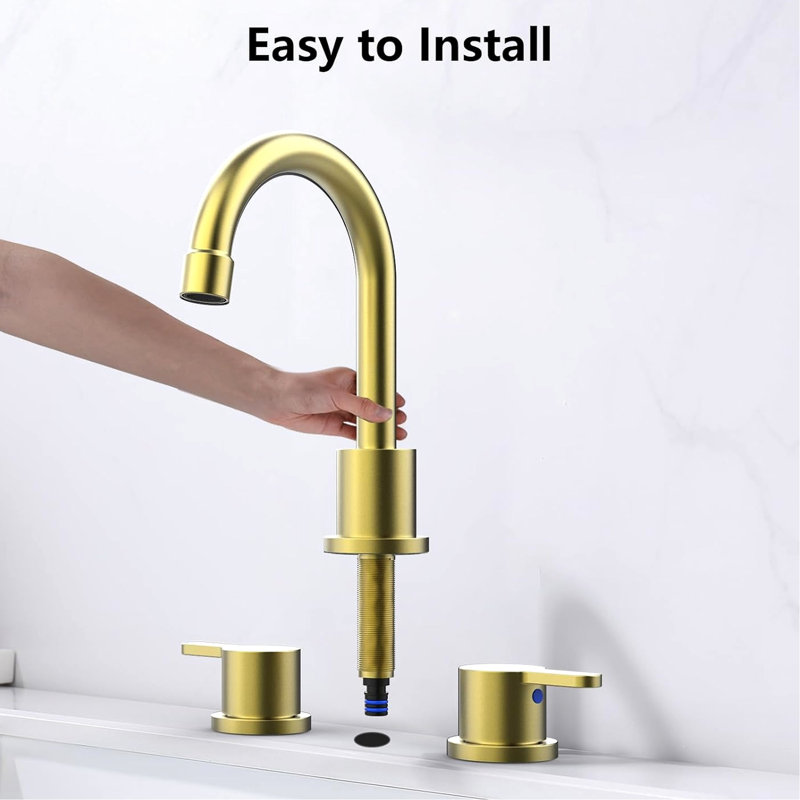 2 Handle 3 Hole Bathroom Faucet, Brushed Gold Finish, 360 Swivel Spout, Water Saving Design, Material, For Washroom And Rv System, Quick Installation