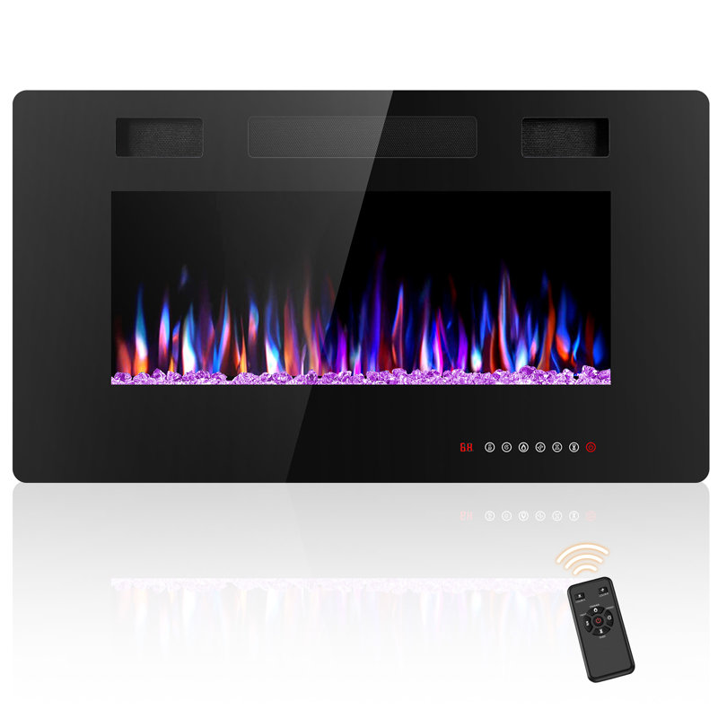 Thickness 3.8 Inch Recessed & Wall Mounted Electric Fireplace With Remote Control and Timer, Automatic Flame Change, TV & Wall Decoration
