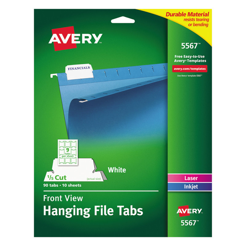 White Tear-Resistant Hanging File Tabs 90-Pack