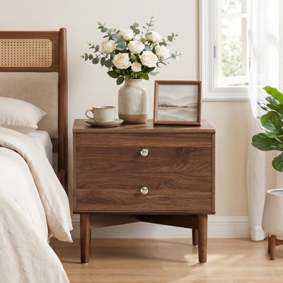 Table de chevet avec 2 tiroirs et pieds en bois massif, table de chevet, table de bout pour le salon, la chambre à coucher, l 22,8 po x P 14,6 po x H 21,3 po