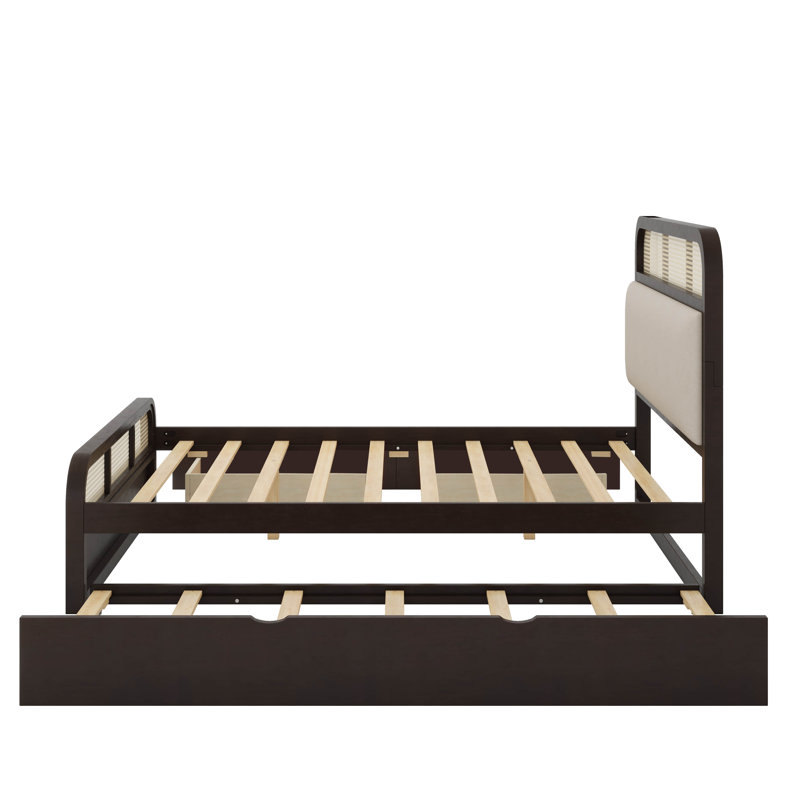 Grand lit plateforme en bois avec lit gigogne supplémentaire, Espresso