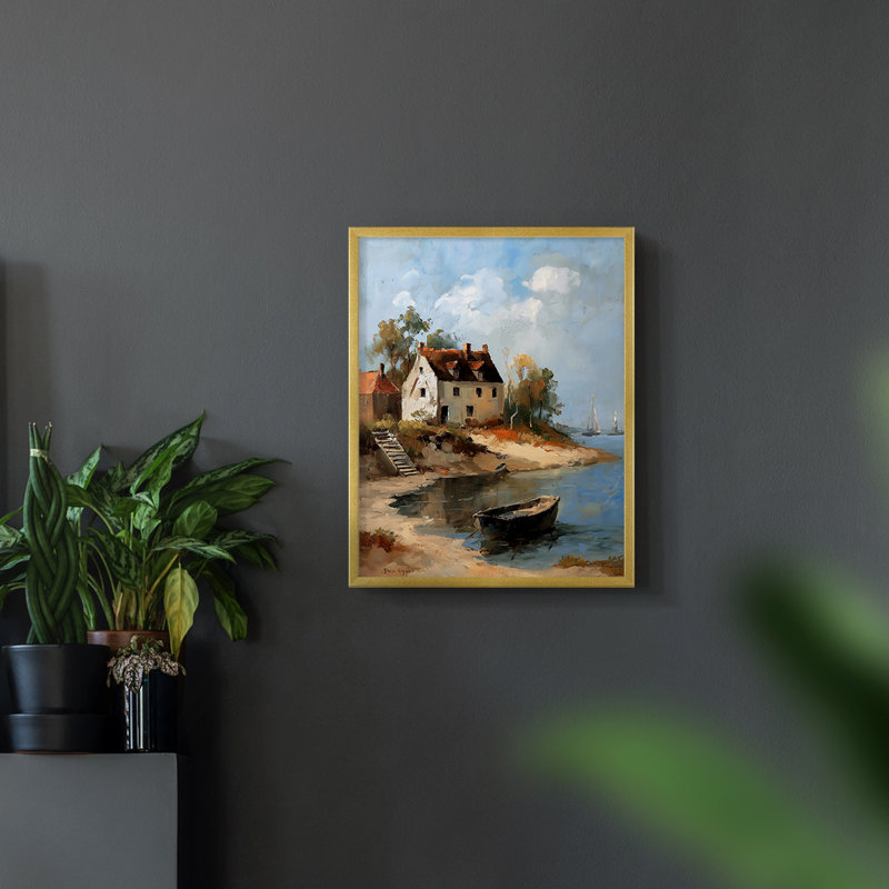 Paysages de la série Cci - reproduction encadrée de qualité supérieure - prête à être accrochée - aucun clou requis, Doré