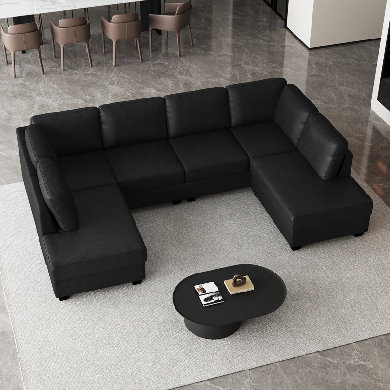 Canapé modulaire en U en similicuir, Similicuir noir