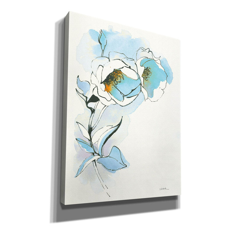 «Carols Roses 2 Blue» par Shirley Novak, art mural sur toile, H 16 po x l 12 po x P 0,75 po