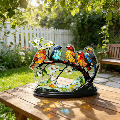Ornement de bureau en forme de colibri 5 pi 2 pi coloré sur fond en acrylique avec base pour décor de bureau et de maison 7,8 po