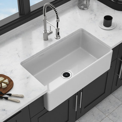 Tablier en porcelaine blanche 33 po - évier avant réversible, 33 po x 18 po, accessoires en acier inoxydable, matériau en céramique de cuisine, drain rouille