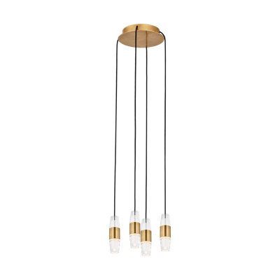 Sean Lavin Lassell 4-light short chandelier in natural brass finish with crystal glass shades