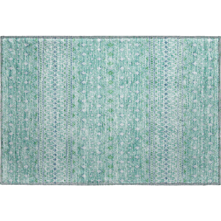 Premium Machine Washable Prisco Aqua Rug