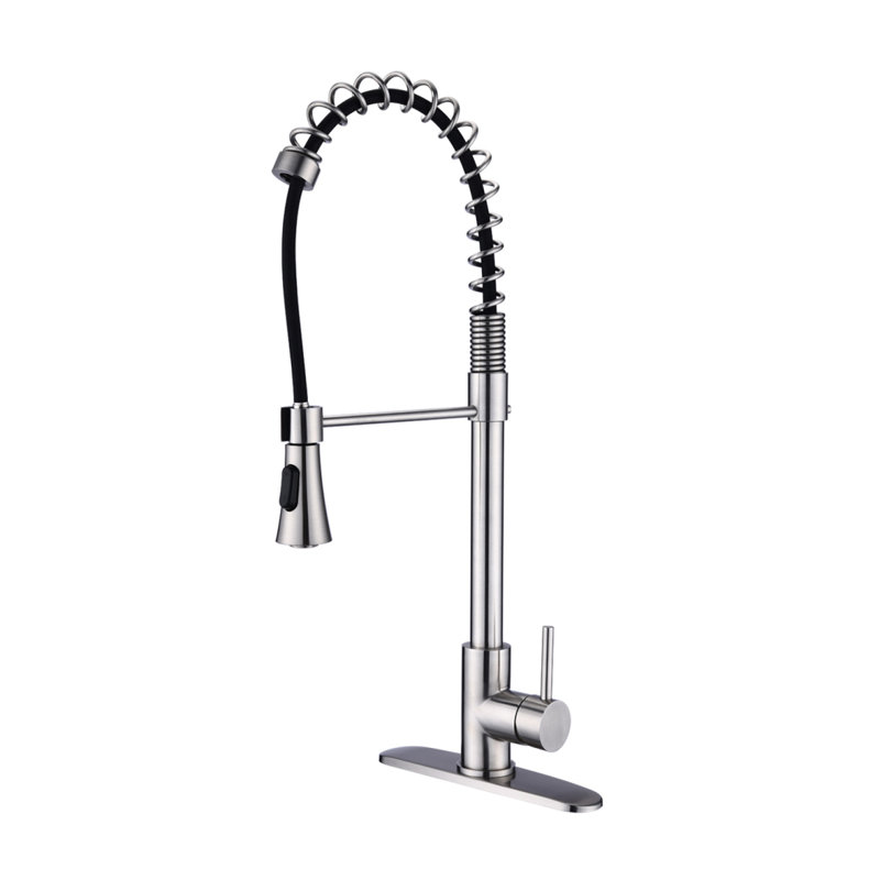 Commercial Modern Single Handle Spring High Arc Kitchen Faucet Brushed Nickel, Brushed Nickel