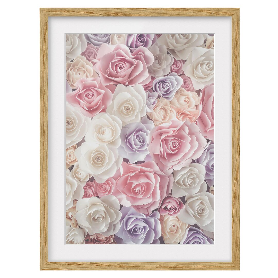 Gerahmtes Papierbild Pastell Paper Art Rosen