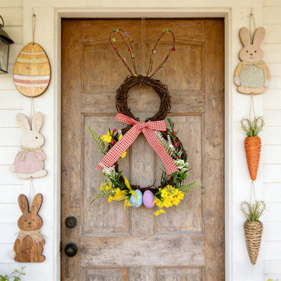 Easter Bunny Shaped Wreath Suitable For Front Door Hanging Window Display Or General Easter/spring Decoration Features Bunny Ear