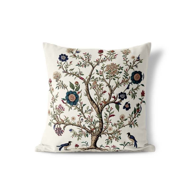 Evergreen Elegance - White Floral Square Throw Cushion, 51cm H x 51cm W