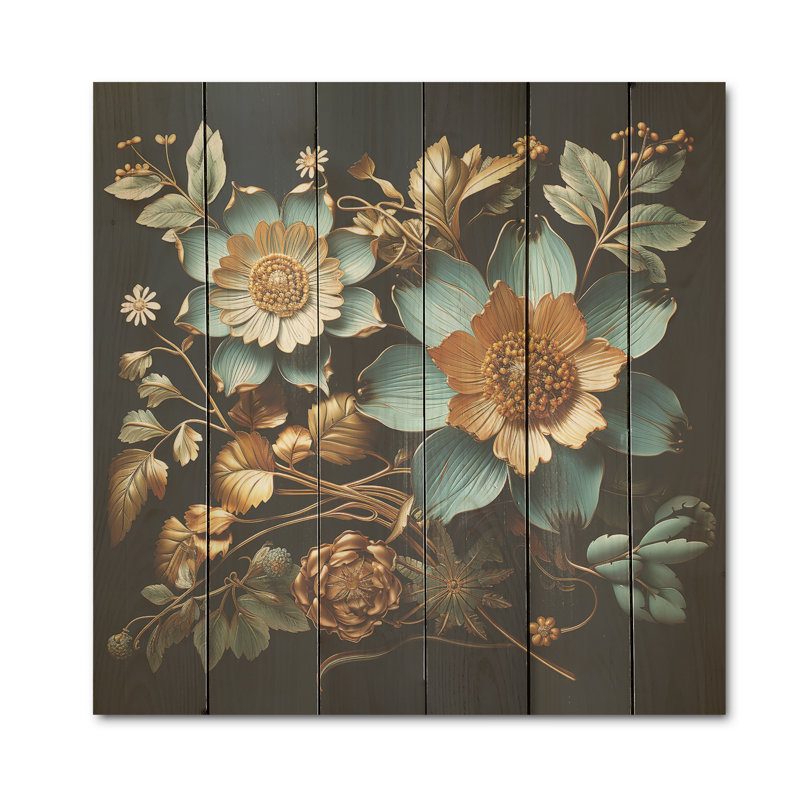 Feuillage doré doré - Plantes, art sur bois de pin naturel, H 36 po x l 36 po