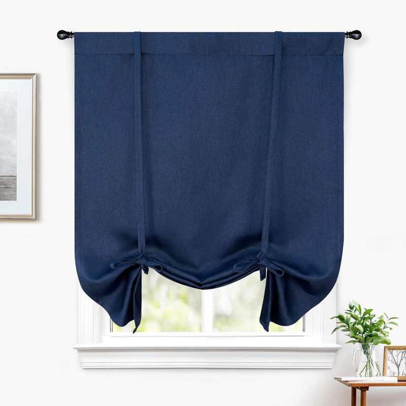 Makale Faux Linen  Textured Solid Color Blackout Tie Up Curtain for Kitchen Decorative Adjustable Balloon Rod Pocket Window Linen Curtain 1 Panel