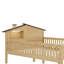 Lit plateforme en bois avec tête de lit en forme de maison et DEL-429960920-429960932