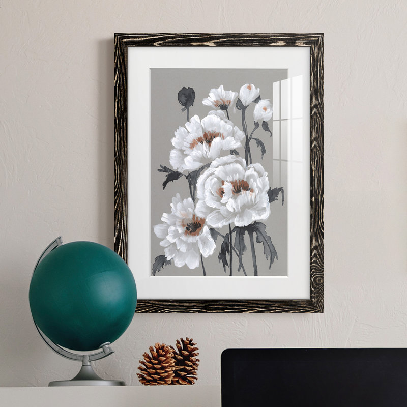 Peony Profusion II - peinture encadrée, Cadre noir, H 20 po x l 17 po x P 1 po