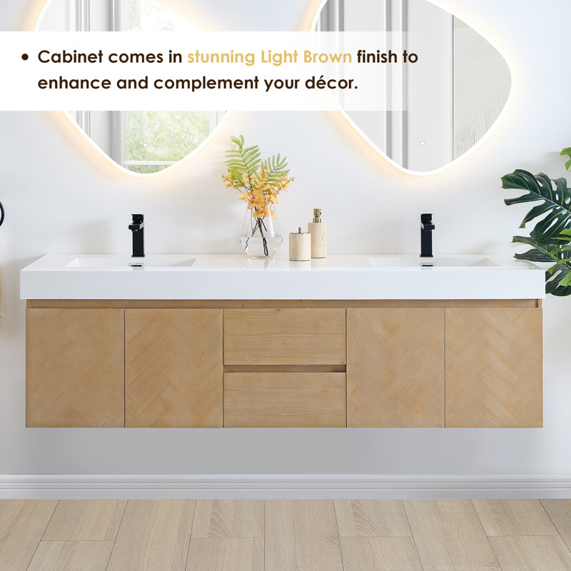 Siena 72" Wall-mounted Double Bathroom Vanity with White Artificial Drop-in Sink without Mirror