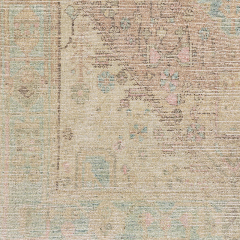 Tapis oriental rose / doré touffeté à la main Aldora, Rectangle 2 pi 6 po x 4 pi