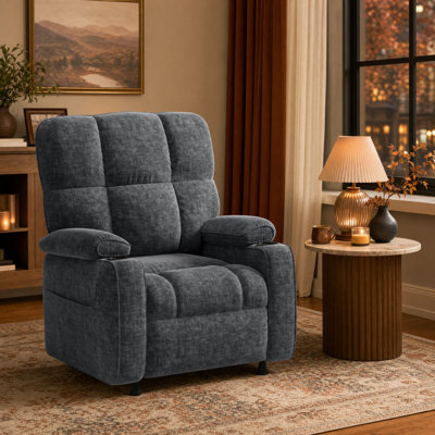 Infinite-Position Power Recliner With USB Port , Cup Holder & & Side Pockets, Thick Seat Cushion, Chenille Reclining Chair