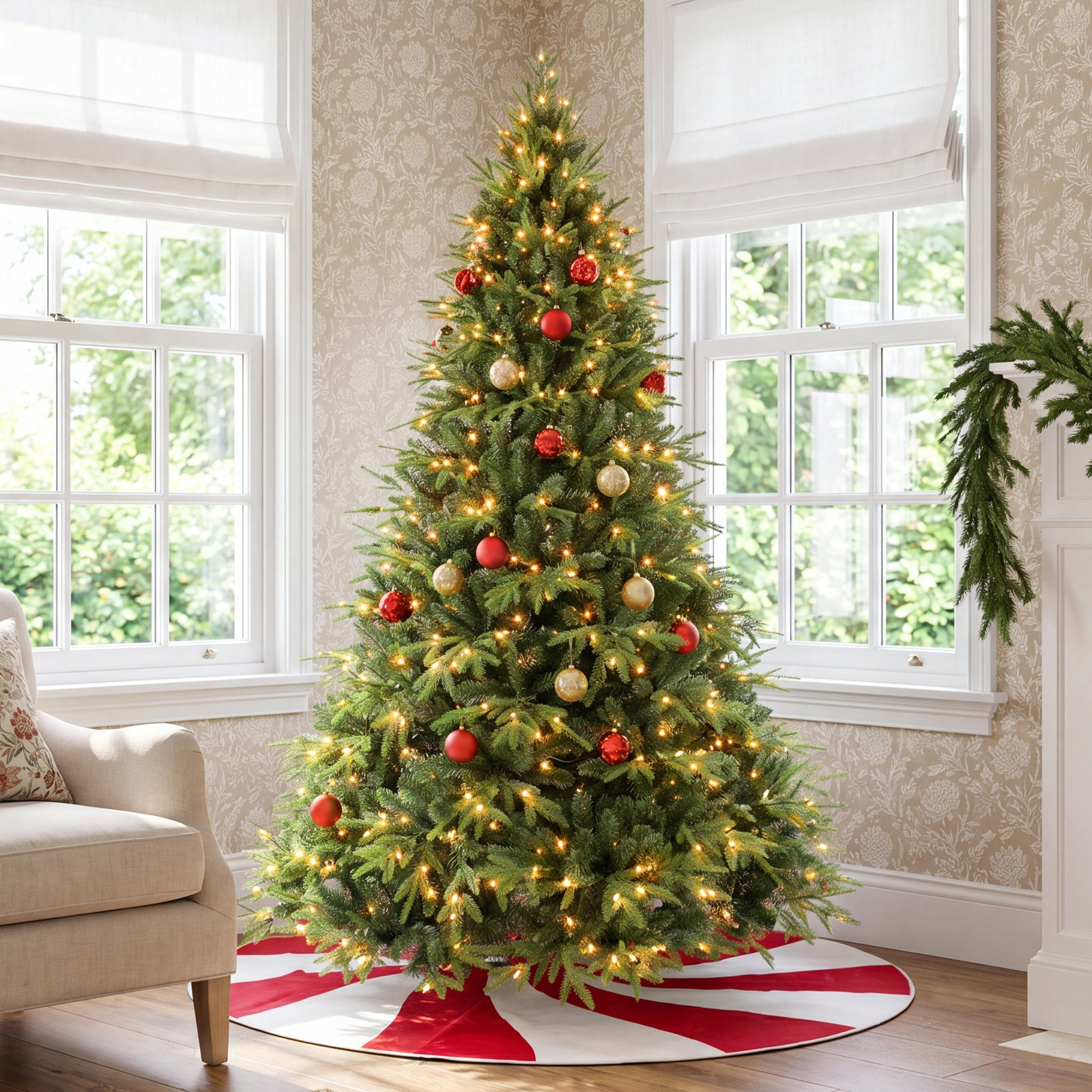 Pre-lit PE/PVC Combined Christmas Tree, 7.5"H