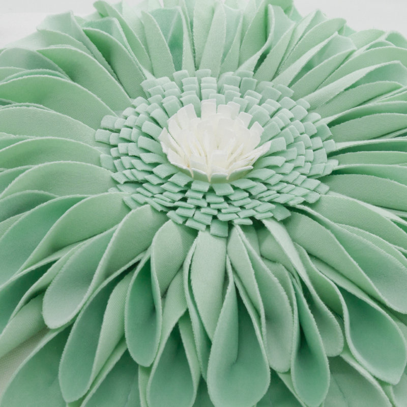 Appliqued Floral Accent Pillow Cover Sunflower Decorative Throw Pillow Case 18in, Mint Green/White