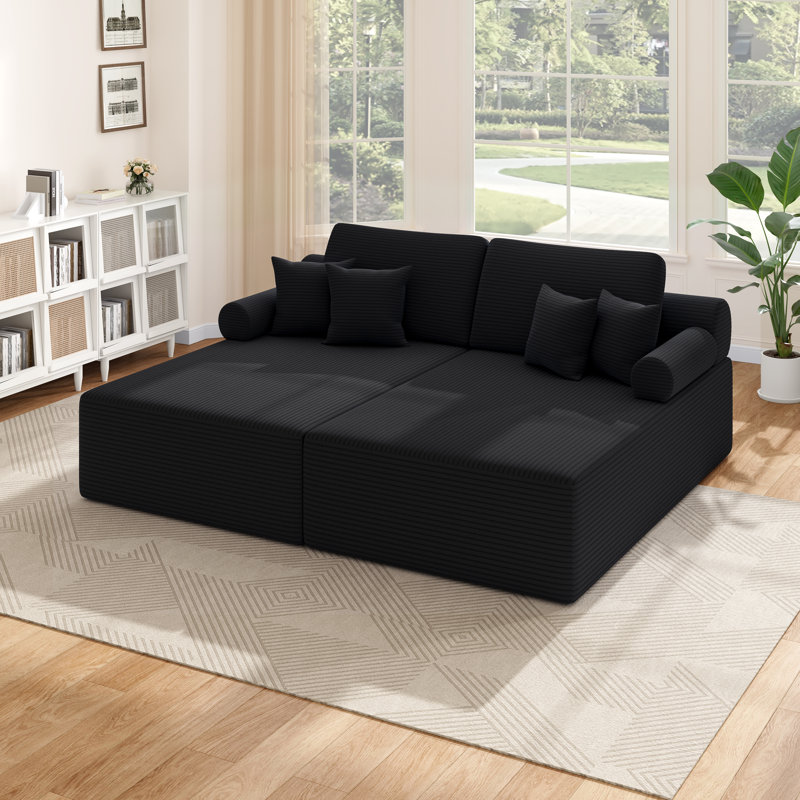 81" Chaise Lounge Sofa Bed with Dual Mattress, Black