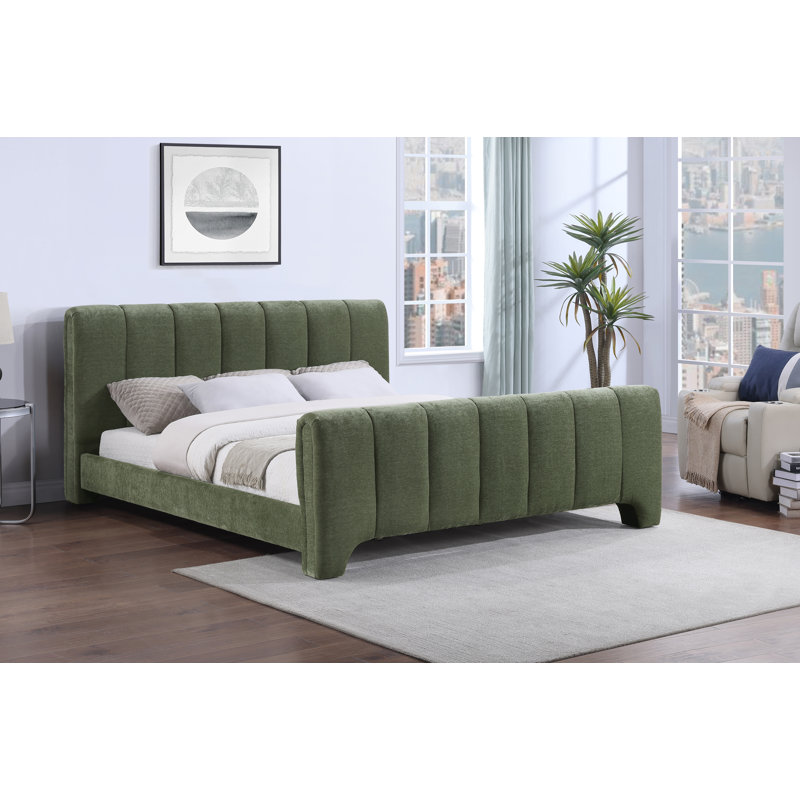 Lit en chenille Zerina, Tissu chenille vert, Grand
