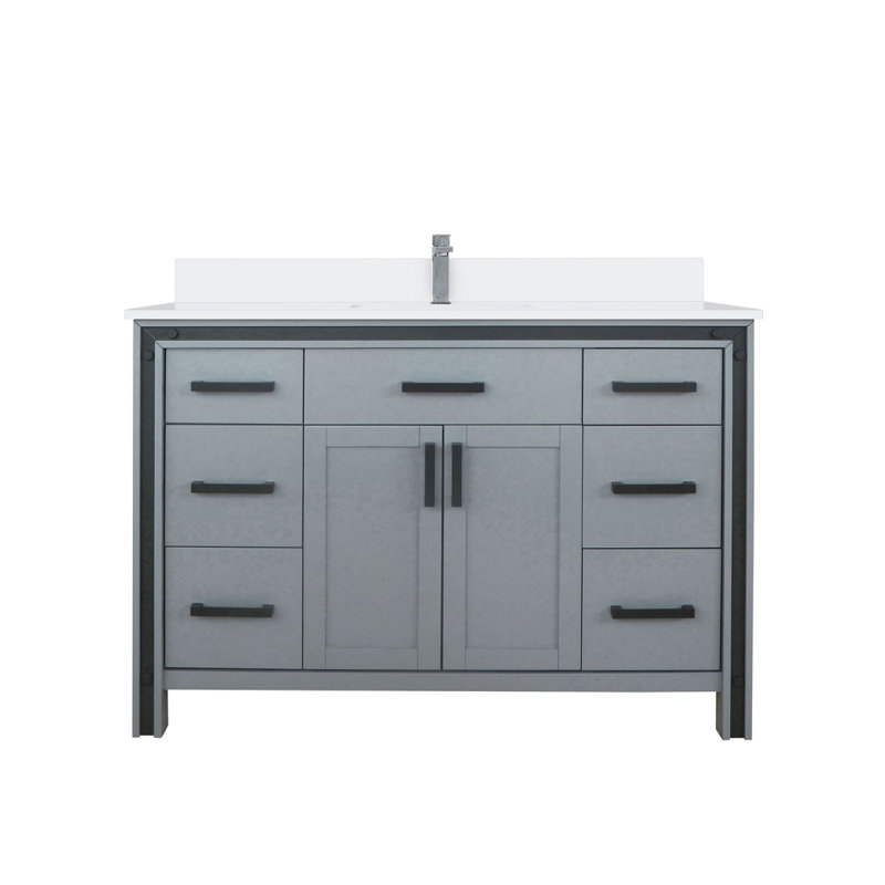 Meuble-lavabo gris foncé 48 po X P 22 po D, ensemble de comptoir en quartz blanc et robinet, Gris foncé