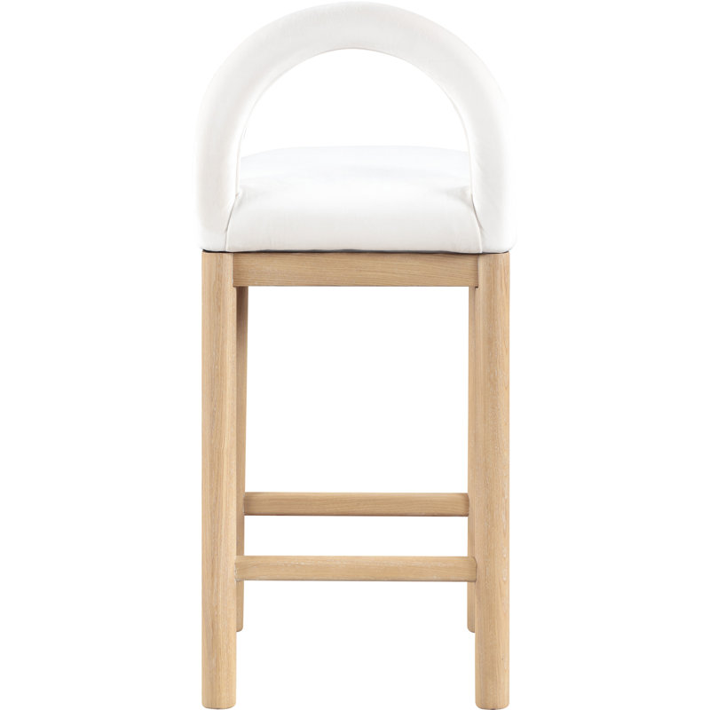 Tabouret de comptoir Conrad, Siège en velours crème / structure naturelle