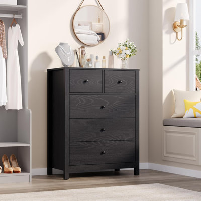 Grande commode noire à 5 tiroirs avec tiroirs profonds, commode en bois moderne pour chambre d'enfant