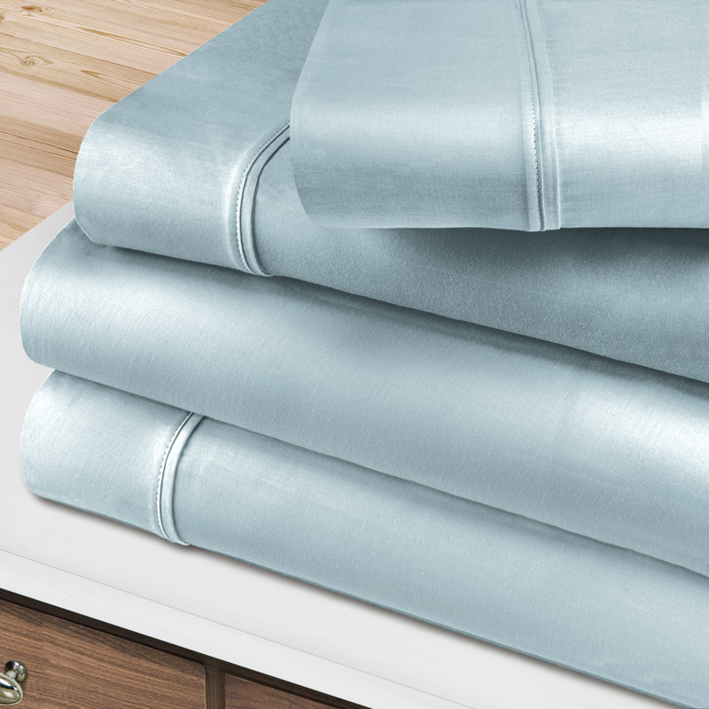 Ensemble de draps en coton uni à densité de tissage 400 fils BNM Gisla, Bleu clair