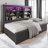 Bookcase Bed with LED Light and Underbed Drawers, Storage Headboard Platform Bed for Teens-1422335685