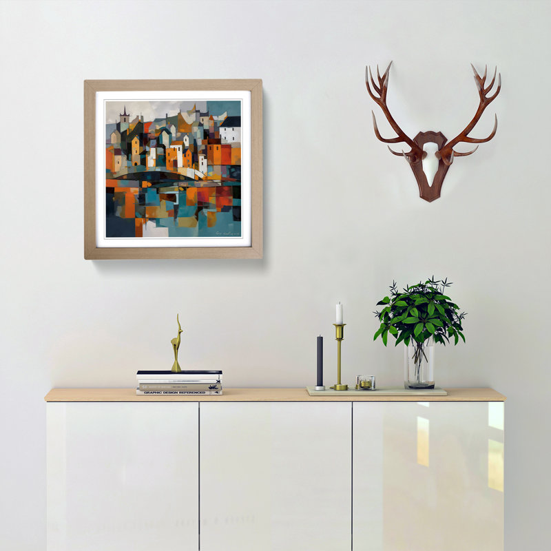 City Of Galway Cubism - Framed Print, Oak