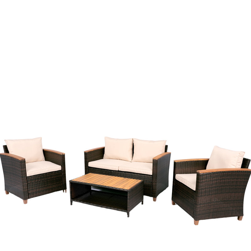 Arlington Outdoor Wicker 4 Piece Seating Group, Beige/White
