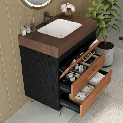 Meuble-lavabo de 30 po avec plan de travail en pierre frittée et lavabo en céramique