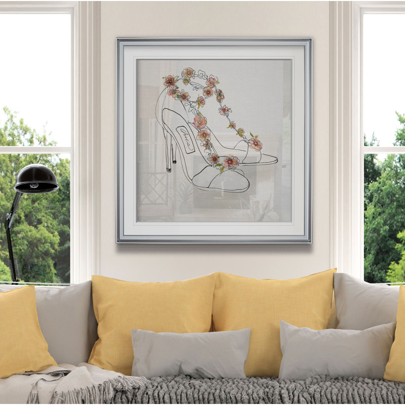 « chic floral talons », peinture, H 16 po x l 16 po x P 2 po, Cadre argenté