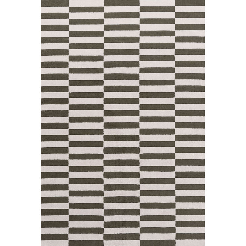Loft Modern Striped Living Room Area Rug and Runner Soft Pile, Green/Ivory, Rectangle 160 x 230 cm