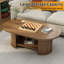 Table basse ovale cannelée, table basse en bois de ferme de 47 po, table basse Mid-Century à 2 niveaux avec tablette de rangement, table d'appoint centrale avec base double, tables de salon Boho pour bureau de salon, noyer