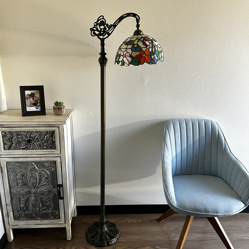 Philadelphia Tiffany Floor Lamp Stained Glass Hummingbird Flowers LED bulb included Gooseneck 20"W*12"D*63"H