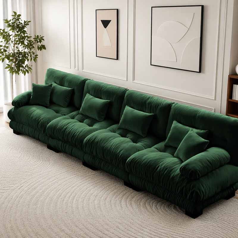 Canapé Cloud, canapé en chenille, Vert + 4 sièges