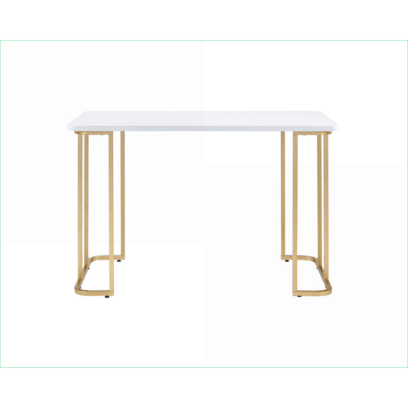Bureaux blanc Bureau d'écriture doré avec base ouverte, structure en métal | Bois synthétique | Or