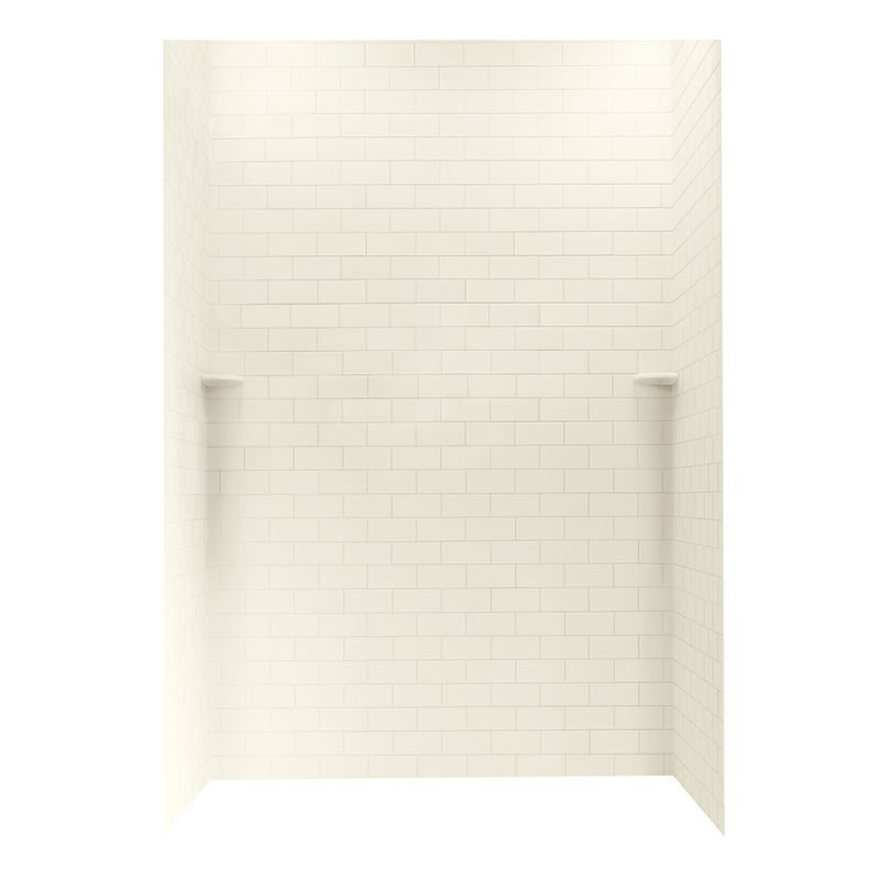 Solid Surface Three Panel Shower Wall, Bone, 72" H x 62" W x 36" D