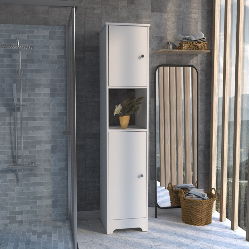 Linen Cabinet Albany, Four Interior Shelves, White Finish, White