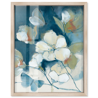 «Floral Flutter III Shadowbox Print», art floral bleu