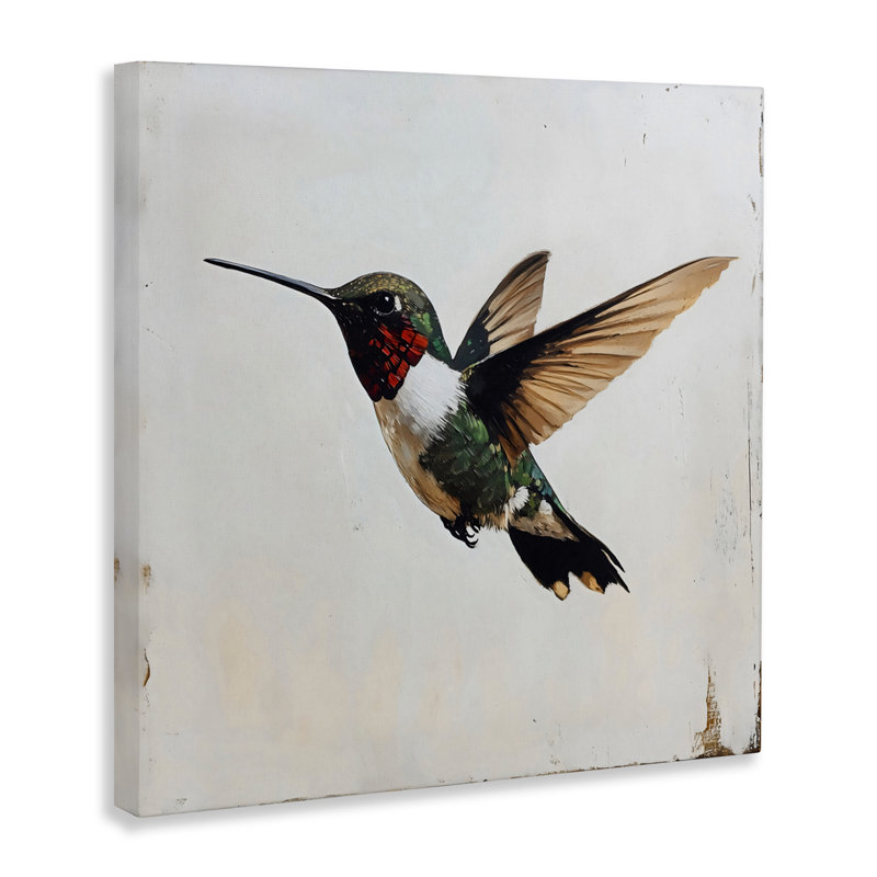 Colibri sur toile rustique vieillie, design par Creative Studio, H 17 po x l 17 po